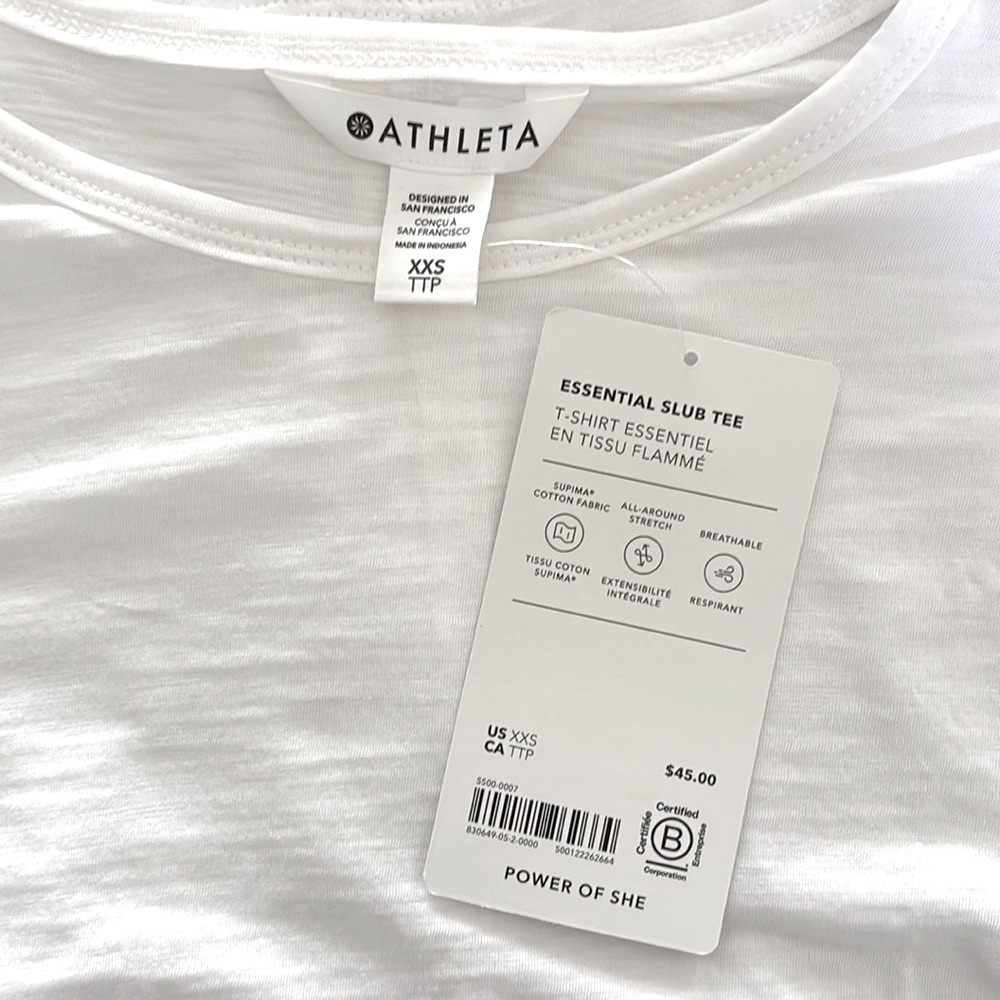 Athleta Essential Slub Tee. White. XXS. 100% Cotton. NWT. - Picture 5 of 6